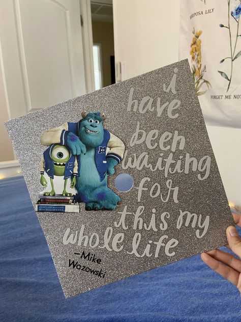 Monsters University Graduation Cap, Graduation Cap Designs Monsters Inc, Disney Theme Graduation Cap, Movie Graduation Cap Ideas, Disney Nurse Graduation Cap, Monsters Inc Grad Cap, Inside Out Grad Cap, High School Graduation Cap Designs Disney, Monsters Inc Graduation Cap