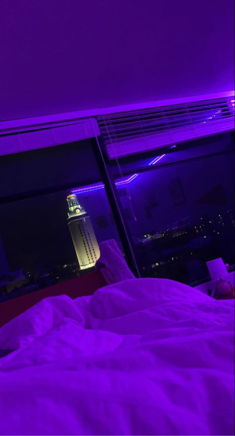 Purple Led Bed, Luxury Bed Aesthetic, Led Astethic, Purple Led Room Aesthetic, Led Aesthetic Pictures, Purple Led Lights Bedroom, Purple Led Lights Aesthetic, In Bed Aesthetic Night, In The Studio Aesthetic