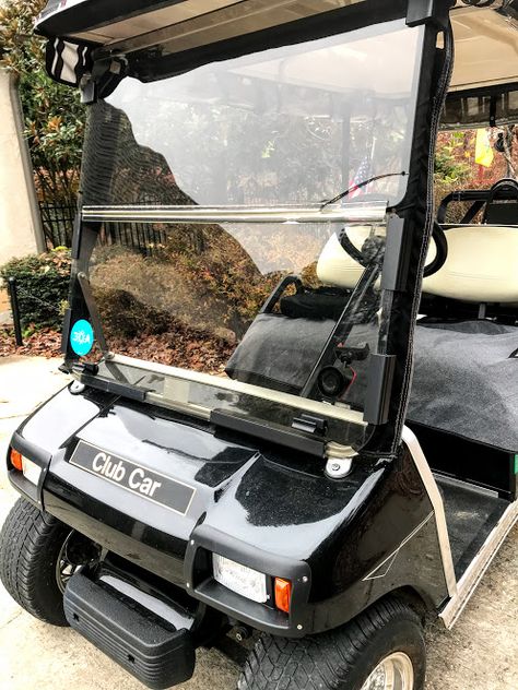 A crack in the upper right corner of our Club Car windshield is an easy replacement.  Choose clear or tinted. Tinted is my favorite. Club Car Precedent Ideas, Club Car Golf Cart Accessories, Golf Cart Repair, Car Golf, Club Car Golf Cart, Golf Cart Seats, Camping Hacks Diy, Masters Golf, Wheelchair Accessories