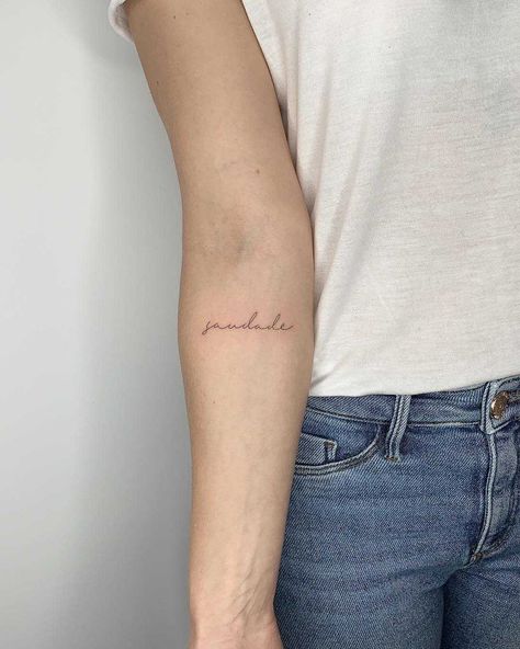 Saudade Tattoo, Beloved Tattoo, Mommy Tattoos, Writing Tattoos, Red Ink Tattoos, Arrow Tattoo, Classy Tattoos, Female Tattoo, Abstract Tattoo