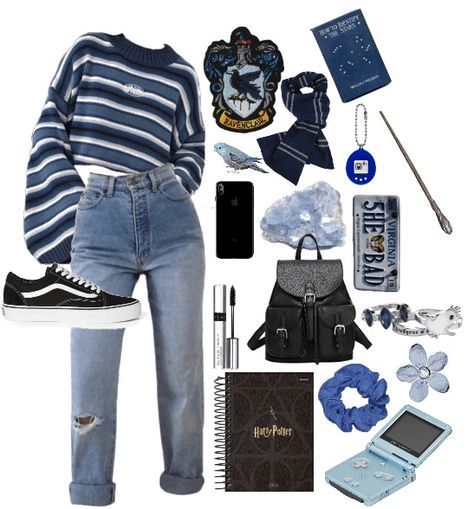 Ravenclaw Outfit Universal Studios, Raven Claw Aesthetic Outfits, Harry Potter Aesthetic Outfits Ravenclaw, Raven Claw Outfit, Hogwarts Outfits Ravenclaw, Ravenclaw Merch, Ravenclaw Outfit Ideas, Ravenclaw Inspired Outfits, Ravenclaw Aesthetic Outfit