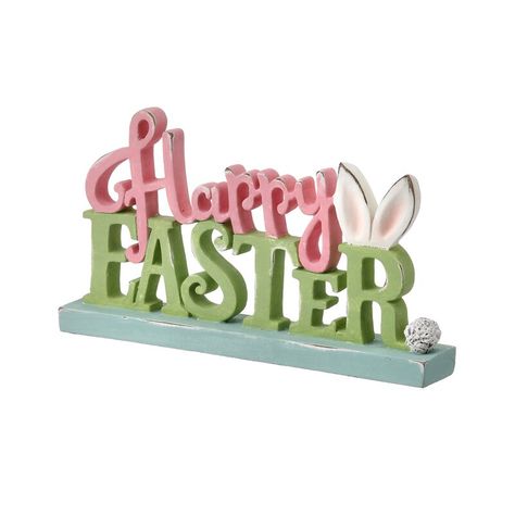 The Holiday Aisle® Happy Easter Sign & Reviews - Wayfair Canada Bunny Ears And Tail, Green Letters, Happy Easter Sign, Easter Sign, Easter Signs, Outdoor Holidays, Rose Pastel, Decorative Letters, Distressed Wood