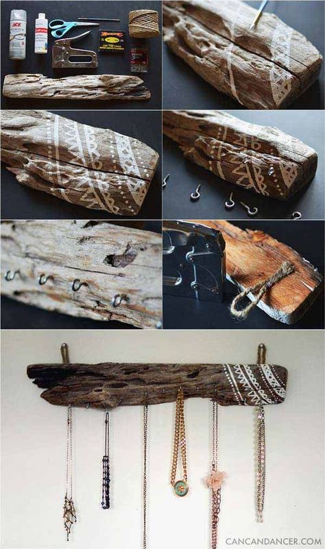 30 Sensible DIY Driftwood Decor Ideas That Will Transform Your Home Diy Driftwood, Jewerly Organizer, Driftwood Diy, Driftwood Jewelry, Driftwood Projects, Jewelry Rack, Driftwood Decor, Jewelry Organizer Diy, Driftwood Crafts