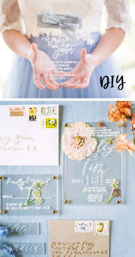 Acrylic Wedding Invitation Blue, Diy Clear Acrylic Wedding Invitations, Diy Clear Wedding Invitations, Acrylic Invitation Quinceanera Diy, How To Make Acrylic Invitations, Acrylic Wedding Invitation Diy Cricut, How To Make Acrylic Wedding Invitations, Cricut Acrylic Invitations Diy, Diy Acrylic Invitation Wedding