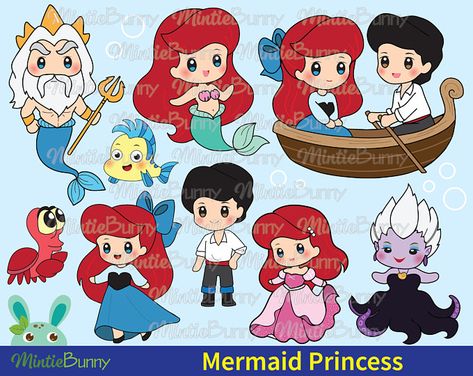 Chibi Disney, Superhero Clipart, Photo Theme, Princess Clipart, Planner Stickers Printable, Mermaid Clipart, Cute Disney Drawings, Chibi Girl, Art Disney