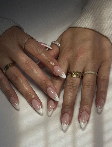 French Tip Funny Bunny, White Chrome French Tip, Chrome French Tip, Chrome French, Long Almond Nails, Glitter French Tips, Nail Types, Long Almond, Nails Now