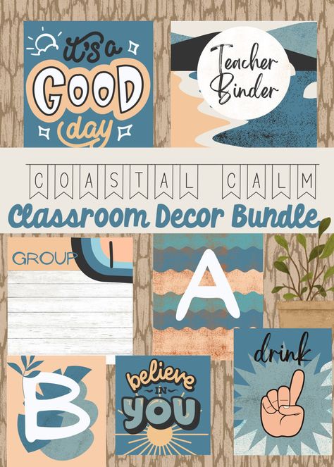 Classroom Decor Printables, Calm Classroom Decor, Teacher Desk Areas, Calming Classroom, Natural Classroom, Beach Theme Classroom, Boho Rainbow Decor, Coastal Calm, Calm Classroom