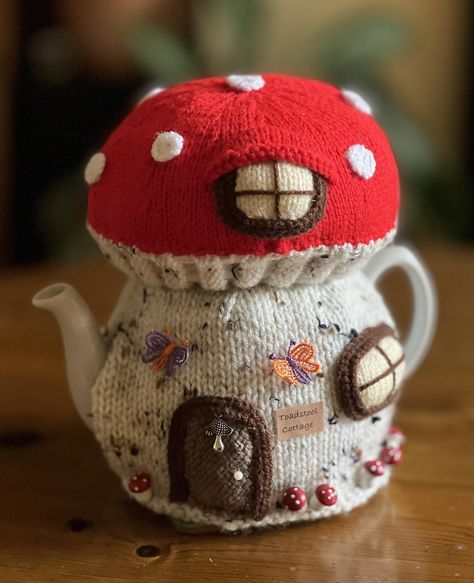 Autumn Toadstool Tea Cosy Knitting pattern by Kim  Williams Knit Tea Cozy Pattern, Crochet Tea Cup, Toadstool Fairy, Knit Tea Cozy, Tea Cosy Pattern, Tea Cosy Knitting Pattern, Tea Cozy Pattern, Knitted Tea Cosies, Crochet Tea Cozy