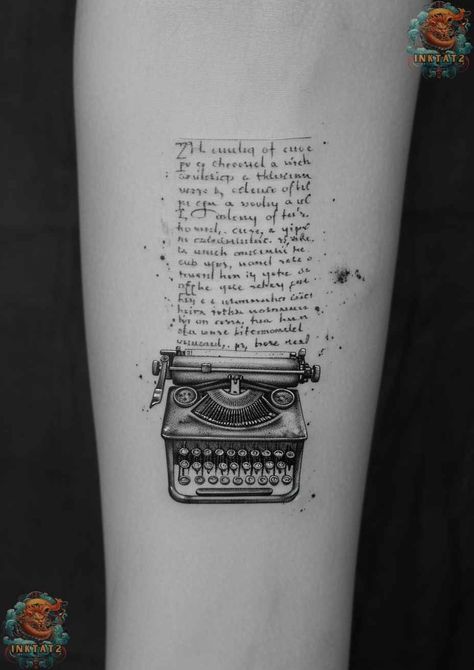 Pride And Prejudice Book Tattoo, Ive Lived A Thousand Lives Tattoo, Type Writer Tattoos, A Wrinkle In Time Tattoo, London Tattoo Ideas Small, Jane Eyre Tattoo, Dark Romance Book Tattoo, Tattoos Book Lovers, Books Tattoo Design