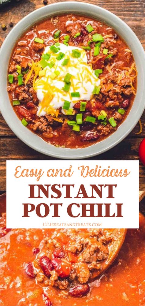 Nothing beats a hearty and delicious bowl of Instant Pot Chili! Get the perfect blend of flavors from beef, beans, and tomatoes in just 4 simple steps. A great way to keep it quick and easy on busy weeknights! Add this recipe to your dinner menu ideas! Instant Pot Chilli Recipes Easy, Easy Chilli Recipe Instant Pot, Chilli Recipe Instant Pot, Instantpot Chili, Ground Beef Chili Recipe, Easy Instant Pot Chili, Chili Recipe Instant Pot, Chili Instant Pot, Pressure Cooker Chili