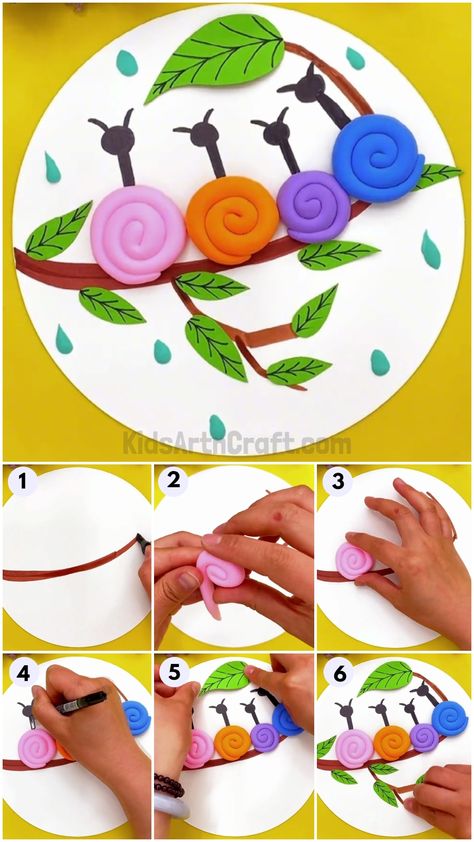 Crafts With Clay For Kids, Snail Crafts For Kids, Clay Snails, Diy Crafts Butterfly, Clay Art For Kids, Snail Craft, Kids Handicraft, Hand Art Kids, Insect Crafts