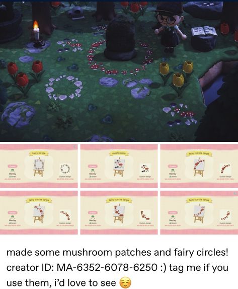 Acnh Flower Circle Design, Acnh Spell Circle, Animal Crossing Fairy Circle, Acnh Fairy Circle Code, Acnh Fairy Ring, Acnh Fairy Circle, Acnh Mushroom, Acnh Witchy, Acnh Spooky