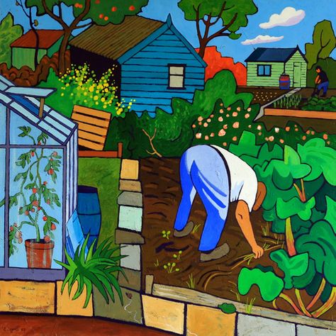 UK ~ Chris Cyprus ~ The Gardener Naïve Artist, Finger Art, Original Paintings For Sale, Naive Art, Famous Artists, Cyprus, Paintings For Sale, Art Videos, In The Garden