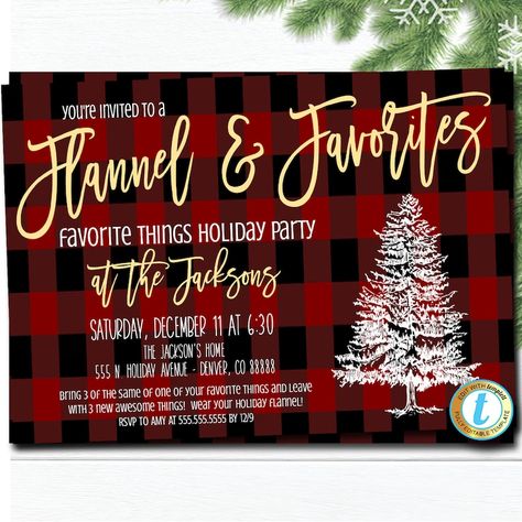 Favorite Things Party Invitation Christmas Party Plaid - Etsy Favorite Things Christmas Party, Favorite Things Party Invitation, Plaid Christmas Party, Favorites Party, Favorite Things Party, Staff Party, Christmas Party Themes, Holiday Cocktail Party, Holiday Christmas Party