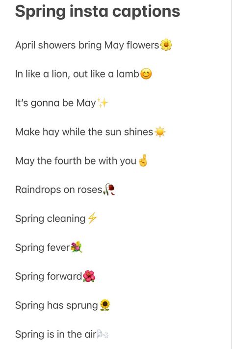 Insta post caption instagram description spring caption spring post caption Shower Captions, Spring Break Captions, Spring Captions, Description Ideas, Post Caption, Caption Instagram, Insta Caption, May The Fourth Be With You, May The Fourth