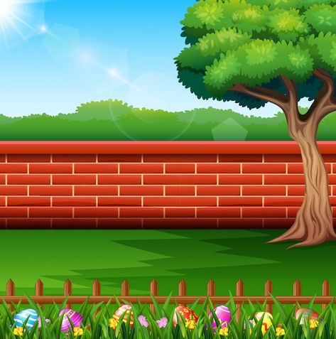 Vector happy easter on the nature with a... | Premium Vector #Freepik #vector #park #green-garden #garden-landscape #green-park Cartoon Baground Image, Cartoon Park, Hd Happy Birthday Images, Cartoon Garden, Kids Nursery Art, Photoshop Backgrounds Backdrops, Easter Backgrounds, Brick Fence, Photo Frame Wallpaper