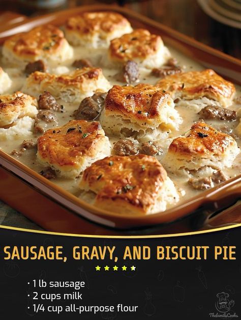 Emily's life Biscuit Pie, Sausage Gravy And Biscuits, Baked Breakfast Recipes, Recipes Sausage, Peach Desserts, Breakfast Casserole Easy, Breakfast Sweets, Sausage Gravy, Grandmas Recipes