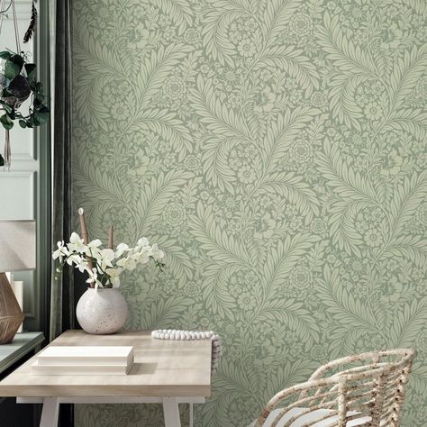 FLORENCE WALLPAPER £17.95 Wallpaper Shop Florence Wallpaper, Contemporary Color Schemes, Flowering Gum, Fern Wallpaper, Sage Green Wallpaper, Go Wallpaper, Wallpaper Uk, Latest Wallpapers, Wallpaper Trends