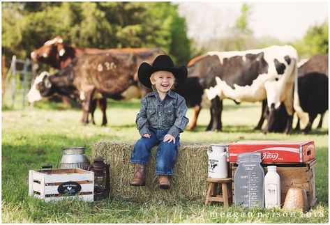 Baby Farm Photoshoot, Mini Cow Photoshoot, Western One Year Old Photo Shoot, Mini Cow Photo Session, One Year Old Farm Photo Shoot, Country Baby Pictures, Toddler Cowboy Photoshoot, Country One Year Old Photo Shoot, Toddler Boy Photography