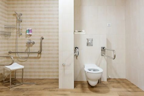 What To Consider When Designing an ADA Compliant Bathroom | The Family Handyman Ada Compliant Bathroom, Roll In Showers, Accessible Bathroom Design, Ada Bathroom, Bathroom Plan, Shower Sizes, Accessible Bathroom, Shower Seat, Bathroom Images