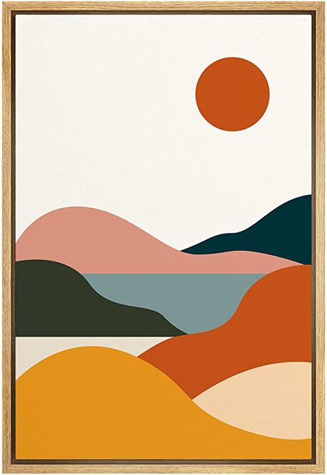 Graphic Landscape, Sun Abstract, Paint And Drink, Geometric Landscape, Wall Art Geometric, Umbrella Designs, Art Geometric, Mountain Art, Landscape Illustration