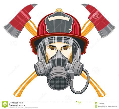 Firefighter Character Design, Fireman Illustration, Cartoon Firefighter, Firefighter Skull, Skull Firefighter, Firefighter Mask, Mask Face, The Head, Axes