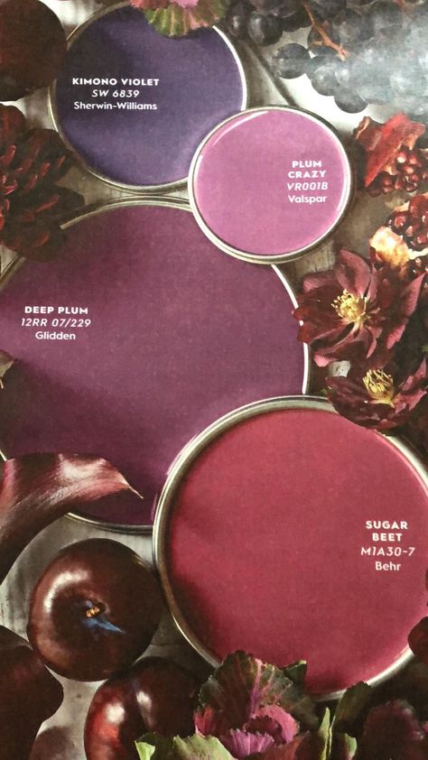 Mulberry Interior Design, Plum Coloured Walls, Plum Color Interior Design, Purple And Red Interior, Aubergine Dining Room, Raspberry Bathroom Ideas, Purple Jewel Tone Color Palette, Beetroot Color Palette, Mulberry Colour Palette