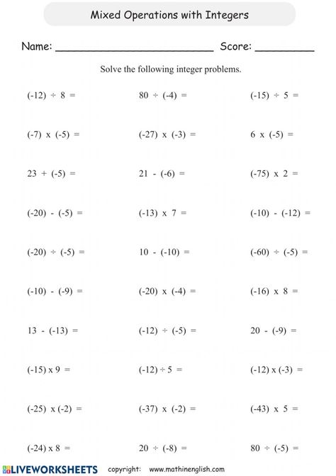 Rational Numbers Worksheet, Operations With Integers, Subtracting Rational Numbers, Types Of Sentences Worksheet, Integers Worksheet, Integer Operations, Writing Equations, Numbers Worksheet, Cursive Writing Worksheets