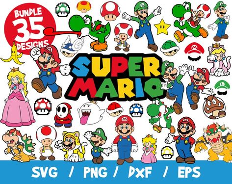 Mario Font, Super Mario Svg, Mario Png, Mario Svg, Mario Bros., Wall Decal Sticker, Pocket Mirror, Vector Clipart, Custom Hats