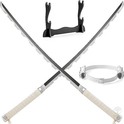 WARRIOR2 Bamboo Demon Slayer Sword 41 inch, Inosuke Swords 2, Rengoku Sword, with Belt & Stand Set, Demon Slayer Wooden Sword Inosuke, Rengoku Sword Bamboo, Wooden Katana, Cosplay Prop Costume Anime Inoske Swords, Bamboo Blade, Costume Anime, Anime Cosplay Costumes, Room Display, Kesha, White Belt, Cosplay Props, Demon Slayer