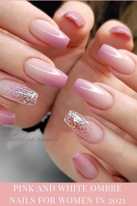 Pink Ombre Nails, Sparkle Nails, Short Acrylic Nails Designs, Nail Designs Glitter, Bridal Nails, Fancy Nails, Summer Nail, Chic Nails, Short Acrylic Nails