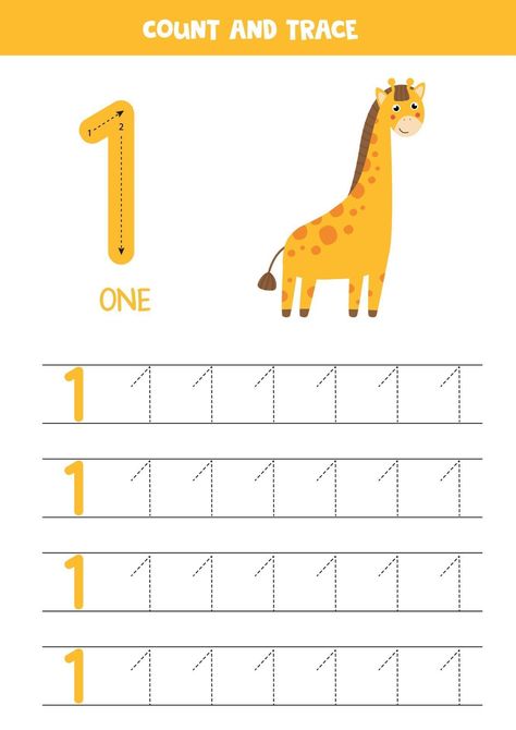 Worksheet for learning numbers with cute giraffe. Number 1. Kids Worksheets Preschool, Free Preschool Worksheets, Preschool Writing, Numbers For Kids, Numbers Preschool, Kids Math Worksheets, Preschool Art Activities, Grande Section, Educational Games For Kids