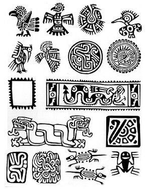 Maya symbolen. Art Chicano, Aztec Symbols, Mayan Tattoos, Tattoo Bird, Mayan Symbols, Maya Art, Marquesan Tattoos, Mayan Art, Aztec Tattoo