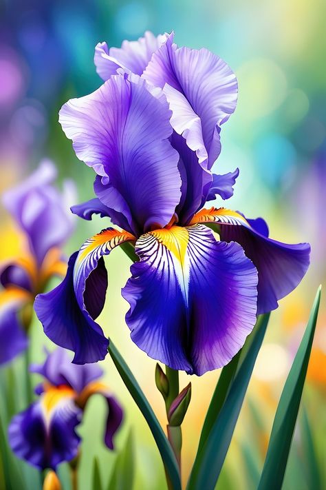 Irises Flowers, Flower Photos Art, Iris Bouquet, Flowers Exotic, Flower Lamp Shade, Iris Art, Flower Identification, Iris Painting, Beautiful Flowers Photos