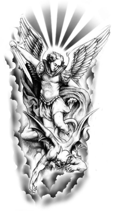 Arch Angel Gabriel Tattoos, Jesus On Cross Tattoo, St Michael Tattoo, Archangel Tattoo, Heaven Tattoos, Christ Tattoo, Devil Tattoo, Demon Tattoo, Upper Arm Tattoos