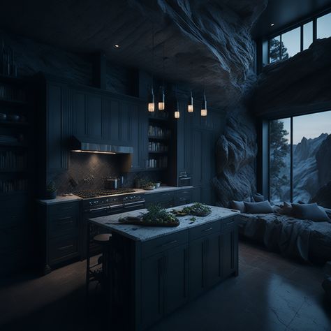 Building Bloxburg, Dark Cliff, Kitchen Cabinet Colours, Dark House Aesthetic, Wall Decoration Kitchen, Cabinet Colours, Kitchen Wall Decoration, Vampire House, Kitchen Architecture