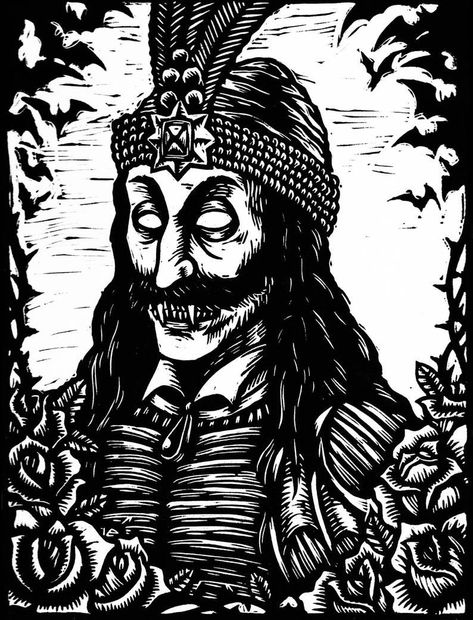 Vlad The Impaler Aesthetic, Dracula Tattoo, Vlad Tepes, Woodcut Printing, Engraving Tattoo, Vlad The Impaler, Lino Art, Famous Monsters, Halloween Artwork