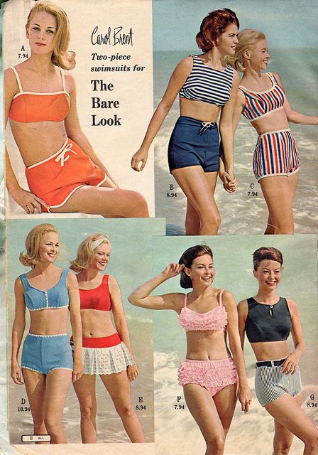 Carol Brent two-piece vintage swimsuits from the pages of the Montgomery Ward catalog, 1965. #vintage #1960s  #swimsuits 60s Swimsuit, Montgomery Ward Catalog, 1960 Fashion, 60s 70s Fashion, Retro Swimwear, Vintage Bathing Suits, Fashion 1960s, Vintage Swim, Sixties Fashion