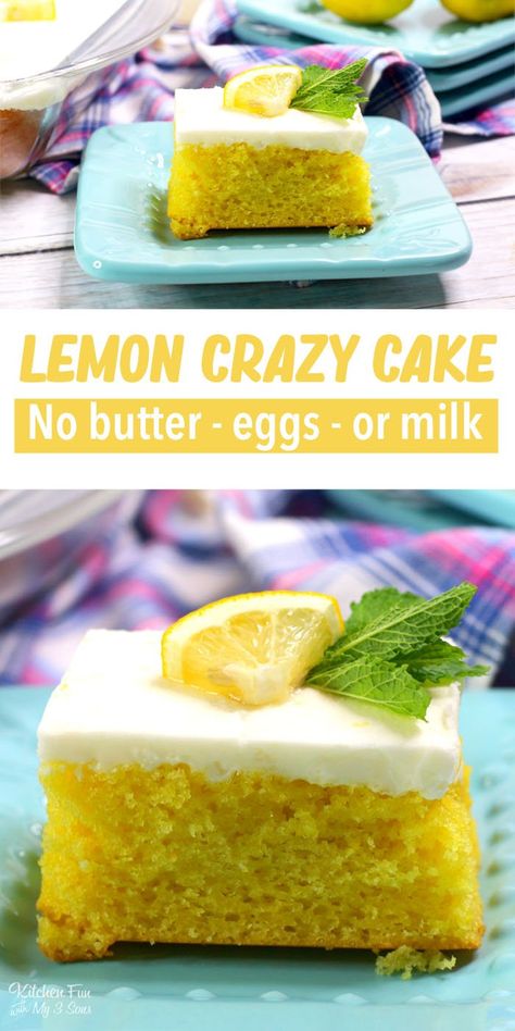 Lemon Crazy Cake Recipe, No Milk Cake Recipe, Cake Without Eggs And Milk, Wacky Cakes, Crazy Cake Recipe, Cake Without Eggs, Impossible Pies, Crazy Cake Recipes, Wacky Cake Recipe