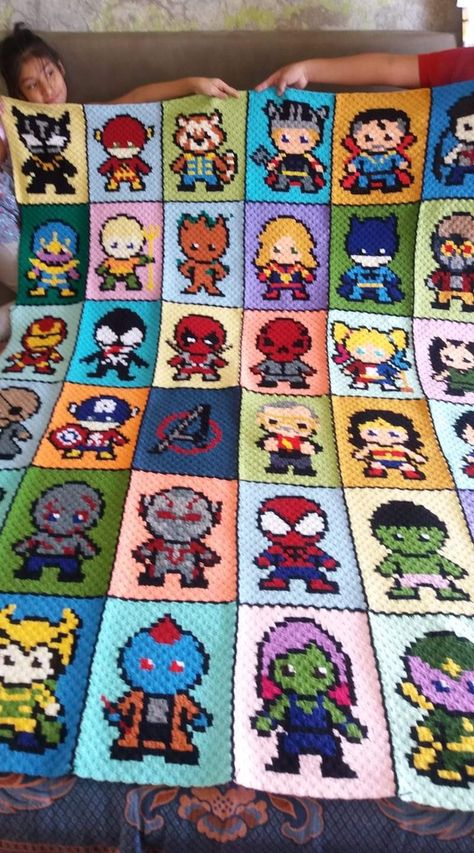 Marvel Graphgan Crochet Patterns, Marvel Granny Square, Crochet Marvel, Harry Potter Blanket, Crochet C2c Pattern, Stitch Bag, Granny Square Crochet Patterns Free, Kids Blanket, Crochet Jumper