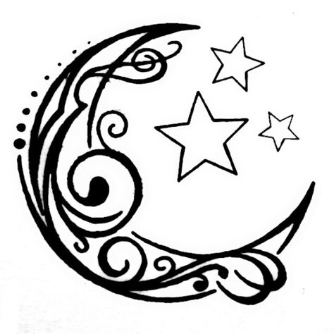 Spiral Moon Tattoo, Star And Moon Tattoo Designs, Swirly Moon Tattoo, Moon Tattoo Stencil, Henna Moon, Him And Her Tattoos, Cute Thigh Tattoos, Cool Stencils, Swirly Designs