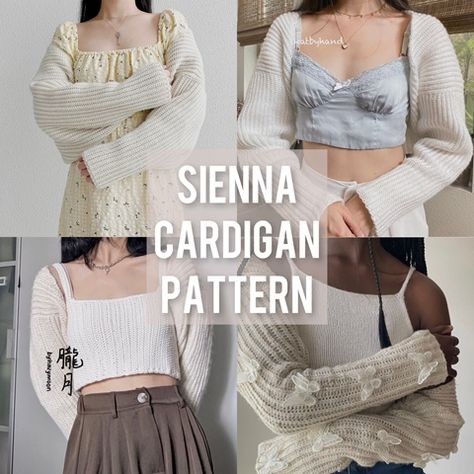 Sienna Cardigan Crochet Pattern (PDF) - the.knotical's Ko-fi Shop Cropped Cardigan Pattern, Crochet Bolero Pattern, Bolero Pattern, Cardigan Au Crochet, Crochet Bolero, Cardigan Crochet, Crochet Shrug, Crochet Fashion Patterns, Crochet Square Patterns