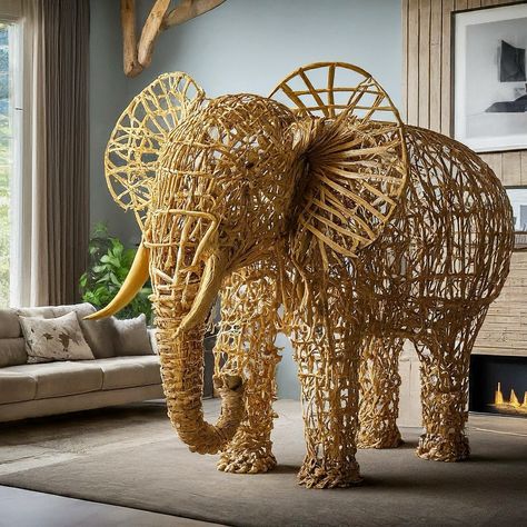 Interior sculpture in bamboo material.  We are promoting echo friendly materials and practice. Bamboo Sculpture, Elephant In The Room, Sculpture Art Clay, Elephant Sculpture, Art Clay, In The Room, Green Man, The Room, Sculpture Art