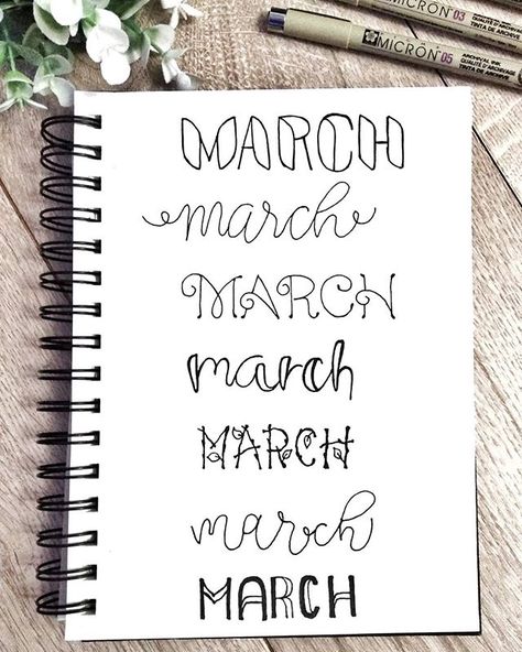 March lettering inspiration by ginger.bullet.journal on instagram #fonts #marchbujo #bujomarch #bujocover #bujoideas #bujoinspiration #march #lettering March Lettering, March Writing, March Bullet Journal, Bujo Doodles, Bullet Journal Set Up, Bullet Journal Font, Journal Fonts, Writing Fonts, Monthly Themes