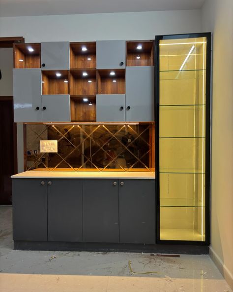 @akshara_glass #kitchendesign profile doors #glass #aksharaglass Crockery Cabinet Design, Crockery Cabinet, Crockery Unit, Bedroom Cupboard, Bedroom Cupboard Designs, Counter Design, Glass Texture, Cabinet Design, Glass Door