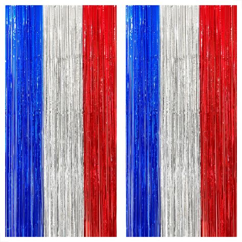 PRICES MAY VARY. XTRALARGE - 8x6.4 FEET | SHINY RED WHITE AND BLUE STREAMERS : Looking for a unique red white and blue decorations or a veterans day decorations? This red white and blue streamers, will bring the american spirit in your home, office or school for the Patriotic party decorations. With a touch of your creativity, you can make an elegant red white and blue tinsel for door or a patriotic backdrop. This veterans day backdrop is a ideal choice for veterans day decorations or usa party Red White Blue Party Decorations, White Trash Party Decorations, Blue Streamers, Red White And Blue Decorations, Labor Day Decorations, Red White Blue Decorations, White Trash Party, Red Party Decorations, Patriotic Decorations Party