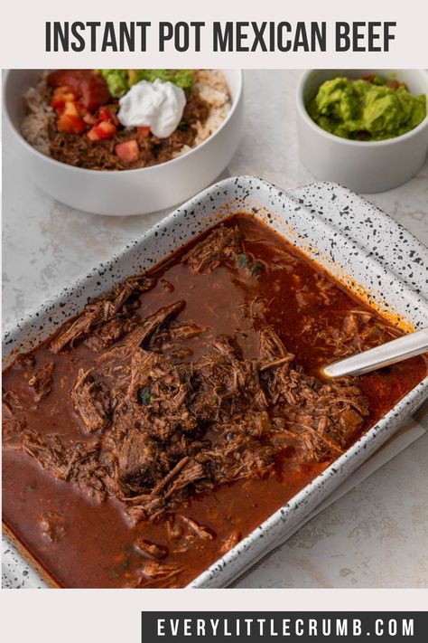 This is the tastiest instant pot shredded beef, with Mexican flavored spices like chipotle. Beef barbacoa at it's finest, and it comes together so easily with an instant pot! Stove top and slow cooker method included too. #beefbarbacoa #instantpotbeef #instantpotmexicanbeef #shreddedbeef Shredded Beef Instapot, Instant Pot Machaca Beef, Instant Pot Mexican Beef, Shredded Beef Instant Pot, Mexican Shredded Beef Instant Pot, Chipotle Beef Barbacoa, Instant Pot Shredded Beef, Beef Instant Pot, Chipotle Beef