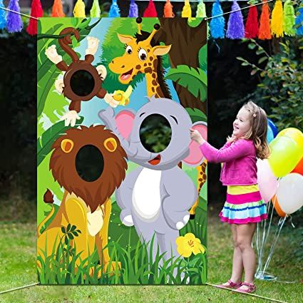 Jungle Safari Party Decorations, Jungle Backdrop, Jungle Animals Decorations, Ballon Banner, Background Funny, Jungle Animals Party, Animals Birthday Party, Jungle Party Decorations, Jungle Thema