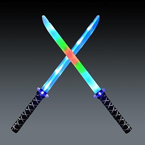 Joyin Toy 2 Deluxe Ninja LED Light Up Swords with Motion Activated Clanging Sounds  Bright Blue and Multi Color Sword for Halloween Party Costume Accessories ** Read more reviews of the product by visiting the link on the image. (This is an affiliate link) Toy Swords For Kids, Ninja Theme Party, Black Panther Costume, Minecraft Banner, Halloween Party Costume, Galaxy Lights, Banner Designs, Dressup Party, Toy 2