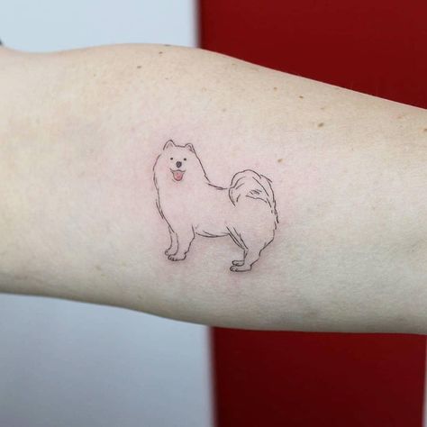 Samoyed Tattoo Minimalist, Samoyed Tattoo Ideas, Samoyed Tattoo, Aspen Tattoo, Cute Simple Tattoos, Samoyed Dogs, Initial Tattoo, Dream Tattoos, Typography Graphic